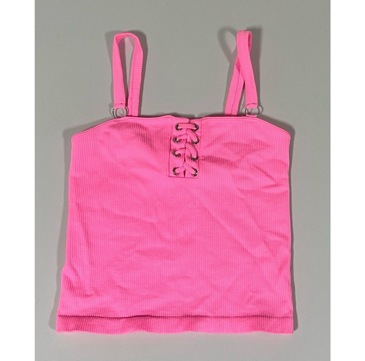 DYNE Hot Pink Neon Lace-Up Stretch Top Cami Camisole Shirt O/S 🌸✨ Size ONE SIZE - 2 Thumbnail