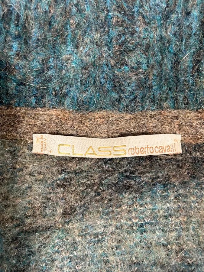 Roberto Cavalli 2000s Roberto Cavalli Turquoise Wool Abstract Savage Fur Coat Size M / US 6-8 / IT 42-44 - 10 Thumbnail
