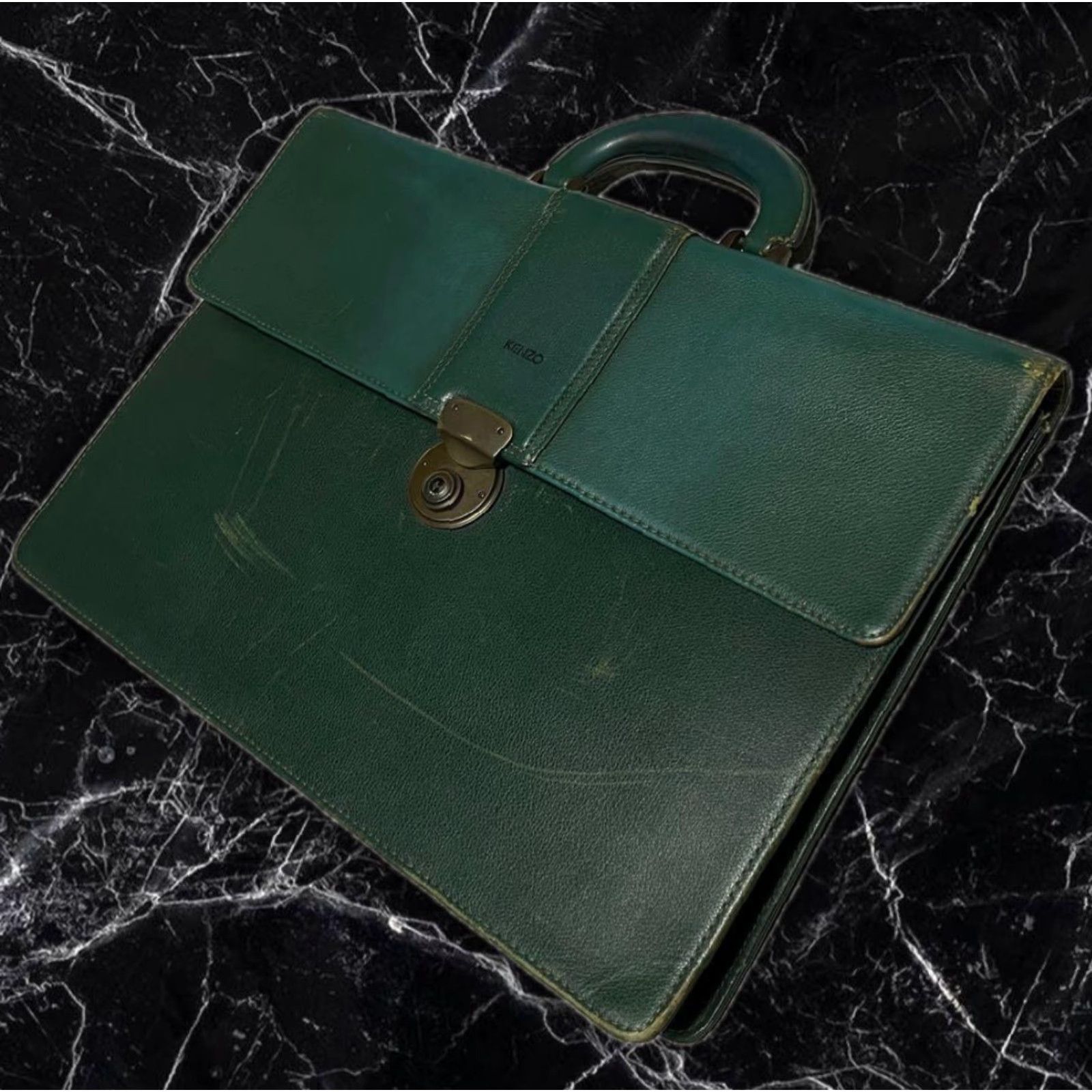 Kenzo Kenzo 90S Leather Briefcase Dark Green Retro Men's Bags: Popular ...