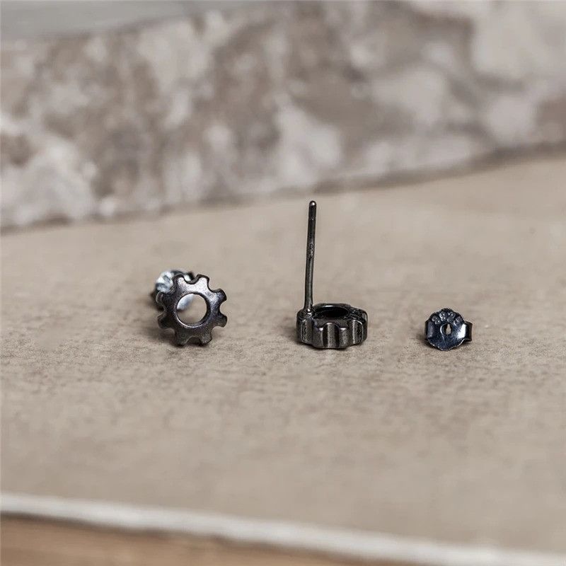 Jewelry Steampunk Gear Stud Earrings 925 Sterling Silver Ear Gift Size ONE SIZE - 4 Thumbnail