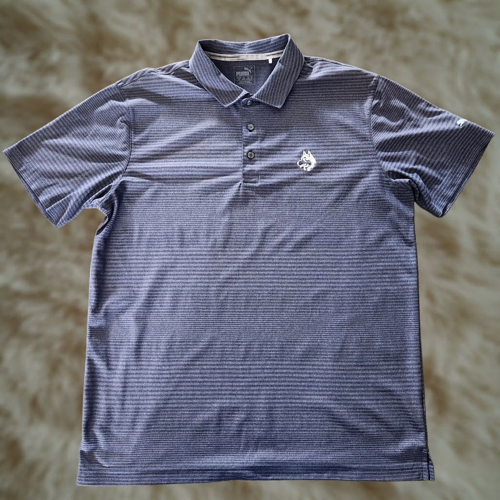 Puma PUMA Golf Polo Mens Large Blue Striped Logo Cell Performance Shirt Polo Mens L Blue Striped Golf Size US L / EU 52-54 / 3 - 1 Thumbnail