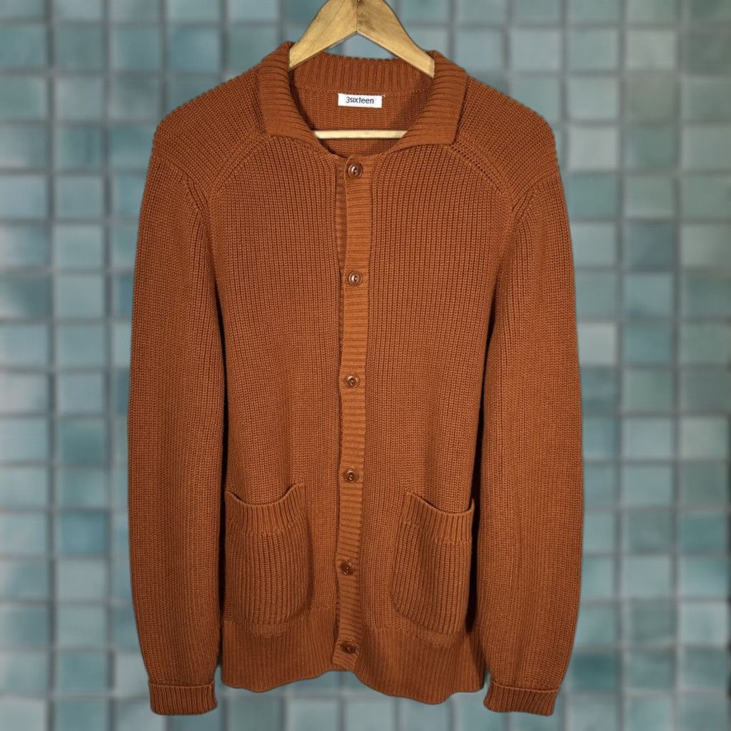 3Sixteen Chain Knit Sweater Cardigan Men's Medium Rust Pima Cotton Peru