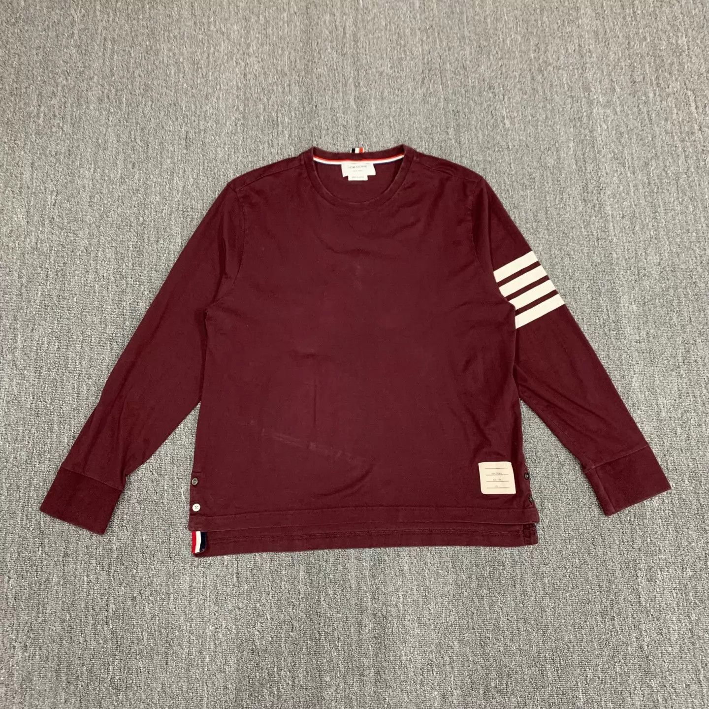Thom Browne TB 4-Stripe Wine Red Sweater 1 9/10 front stain Size US S / EU 44-46 / 1 - 1 Thumbnail