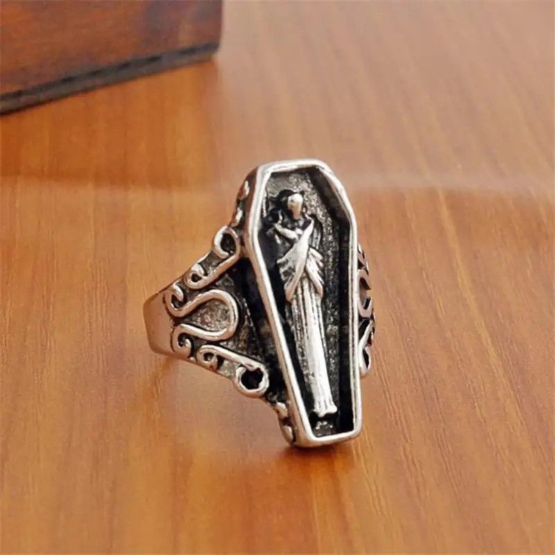 Japanese Brand × Jewelry × Vintage Gothic Punk Unique Vampire Coffin Ghost Stainless Steel Ring Size ONE SIZE - 1 Thumbnail