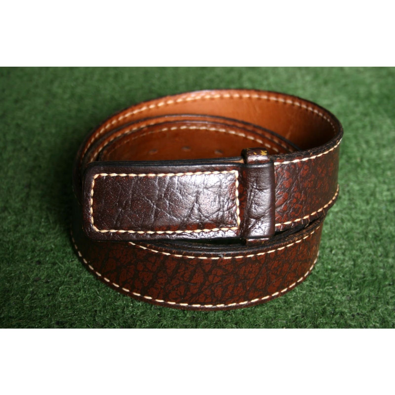 Vintage VINTAGE Justin Belt Men Brown Leather Western Buckleless Stitched Buffalo Calf Size 40 Size 40 - 2 Thumbnail