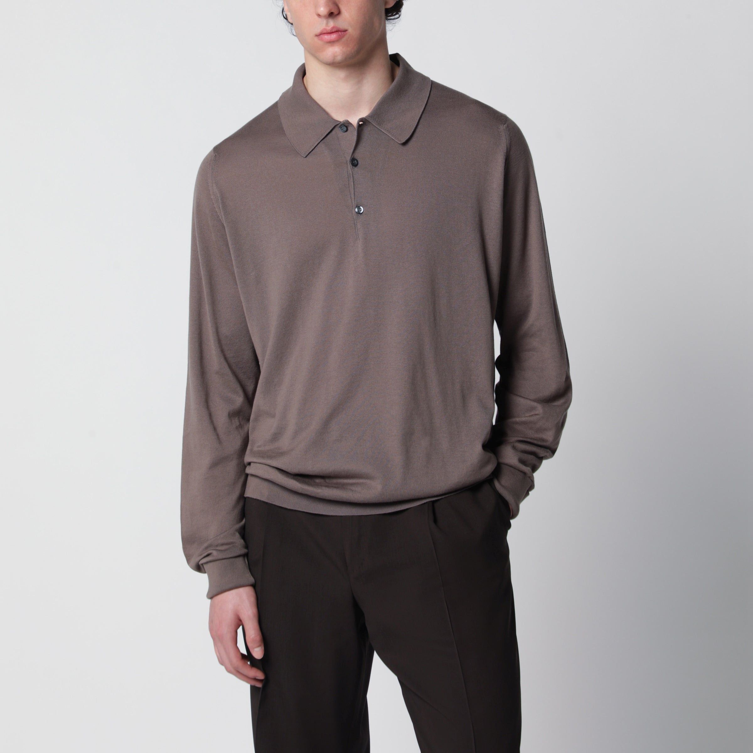 John Smedley John Smedley Finchley Moss Beige Cotton Polo Shirt Size US L / EU 52-54 / 3 - 1 Thumbnail