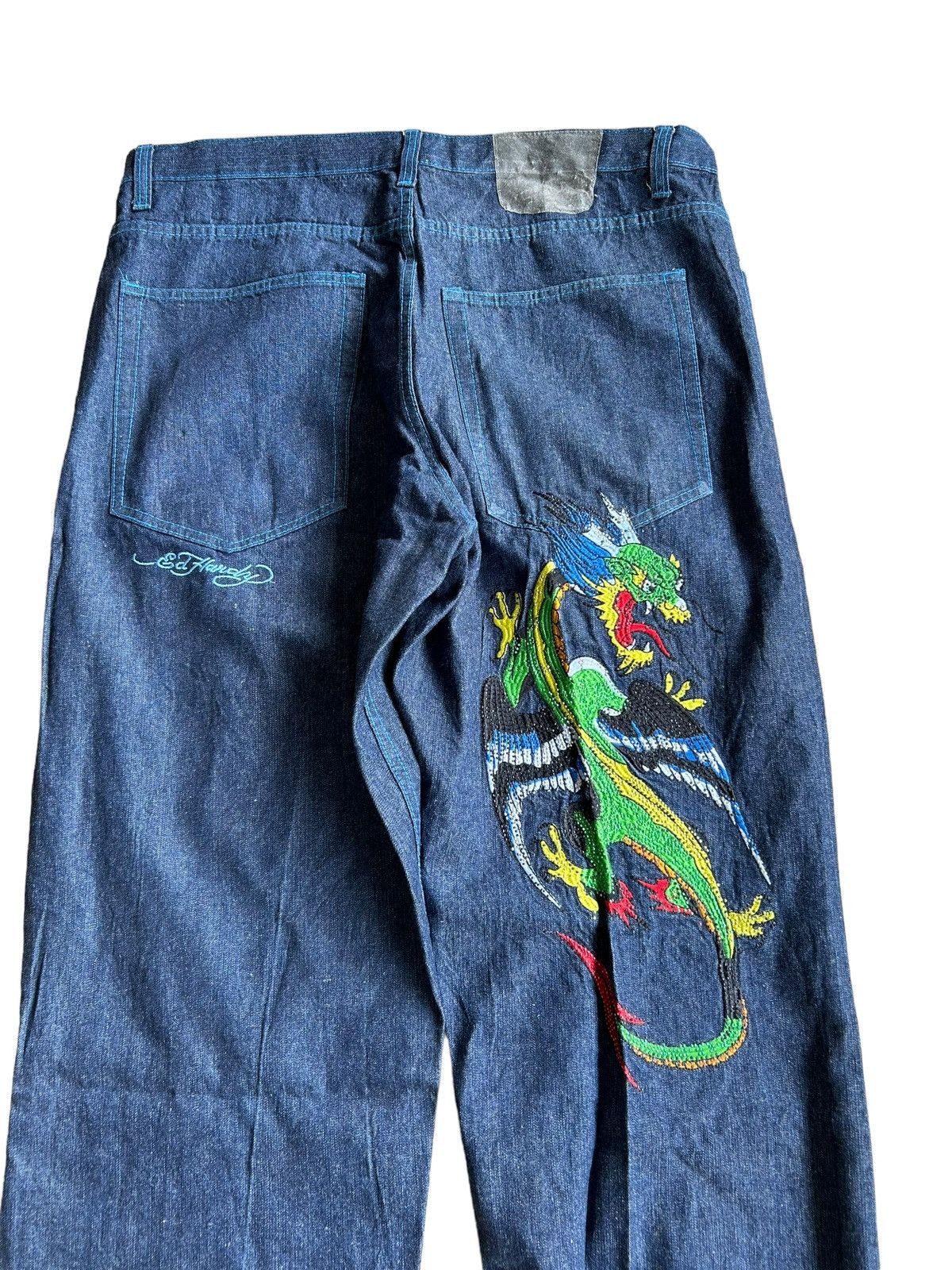Christian Audigier × Ed Hardy × Vintage Ed Hardy denim Dragon Logo Rare design ☠️ Size US 41 - 4 Thumbnail