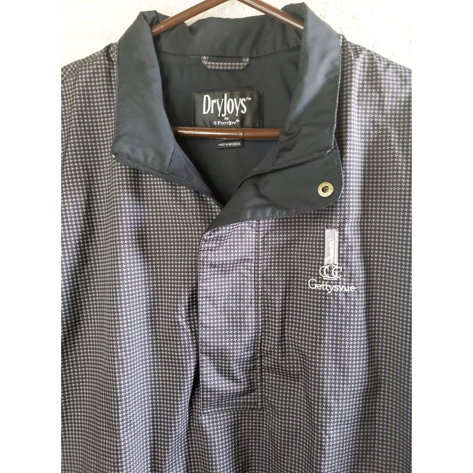 Footjoy FootJoy Dryjoys Mens L Windbreaker Vest Black/Gray Houndstooth Golf Club Snap Collar Vest Size US L / EU 52-54 / 3 - 3 Thumbnail