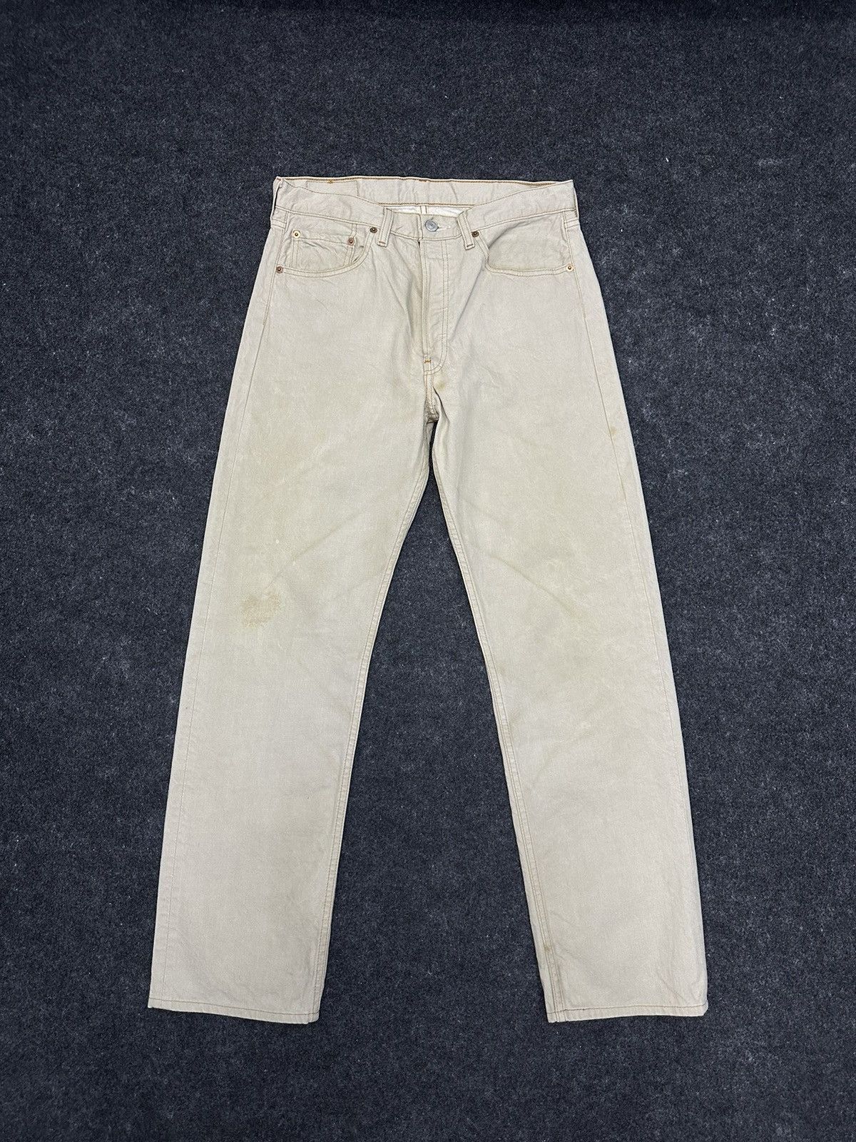 Vintage Levis 501 Khaki Cream Wax Denim F36
