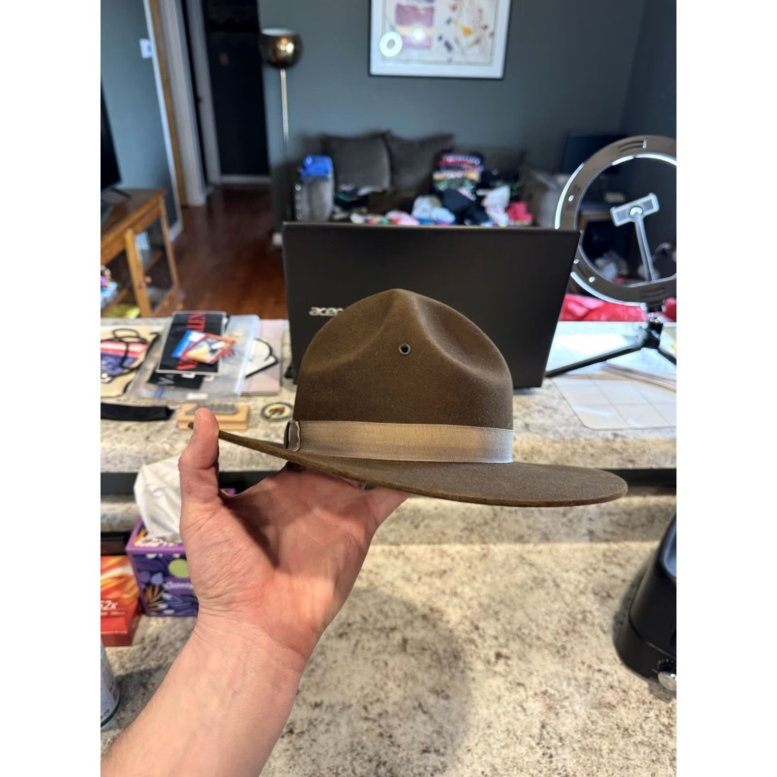 FELT VINTAGE Stratton Hat USA Brown Felt Campaign Hat 6 7/8 Mens Size ONE SIZE - 5 Thumbnail