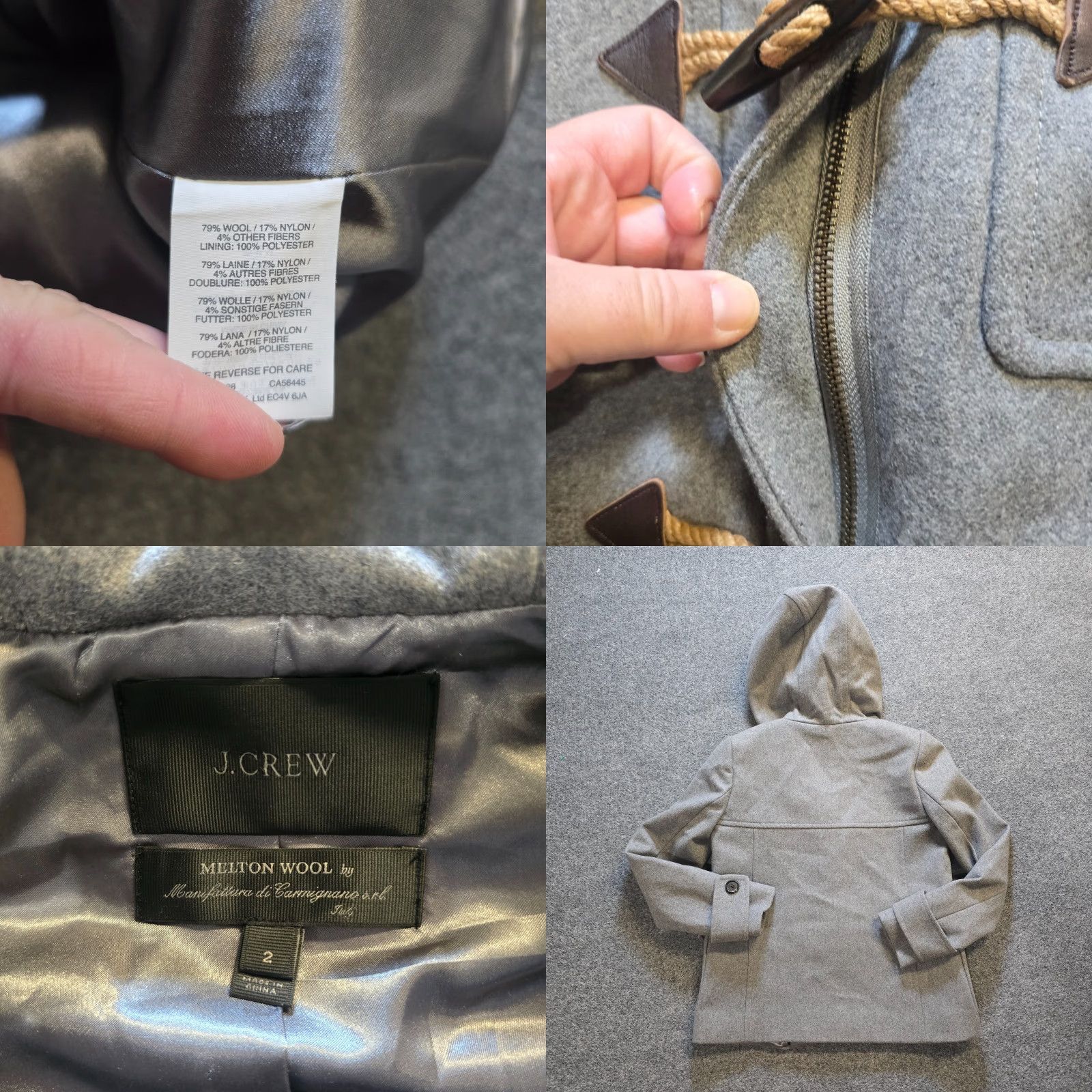 J.Crew J Crew Jacket Womens 2 Gray Melton Wool Stadium Cloth Toggles Zip Hooded Capsule Jacket Size XS / US 0-2 / IT 36-38 - 8 Thumbnail