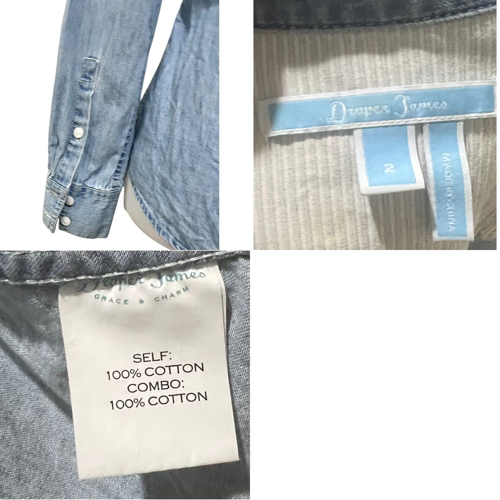 Vintage Draper James Women's Embellished Denim Top Pearl Snaps Blue 100% Cotton Size 2 Denim Blouse Casual Womens Blue Pearl Snaps 2 Size XS / US 0-2 / IT 36-38 - 8 Thumbnail