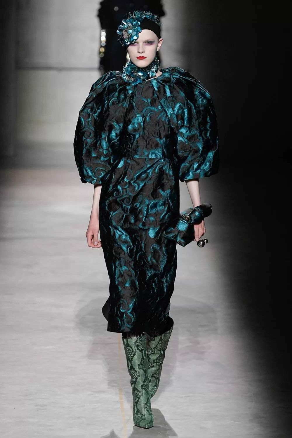 Dries Van Noten DVN Runway Black Blue Voluminous Puff Sleeve Dress Size S / US 4 / IT 40 - 1 Thumbnail