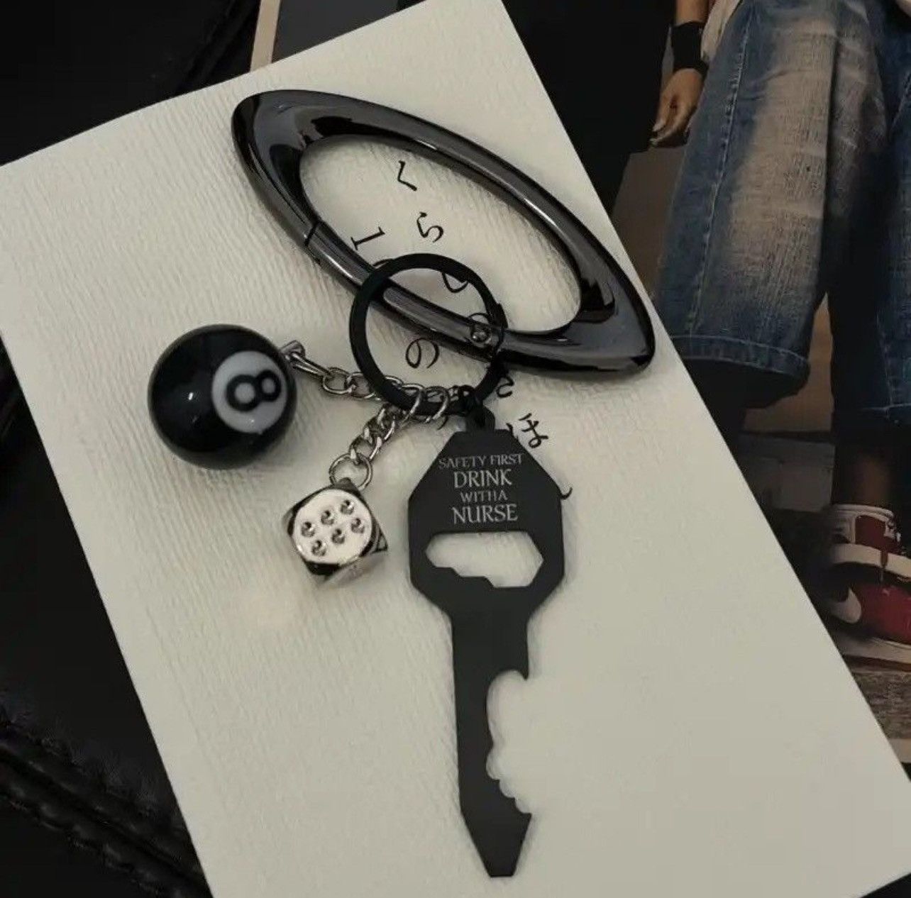 Jewelry 3D Black No 8 Billiard Keychain Lucky Dice Key Chain Size ONE SIZE - 1 Thumbnail