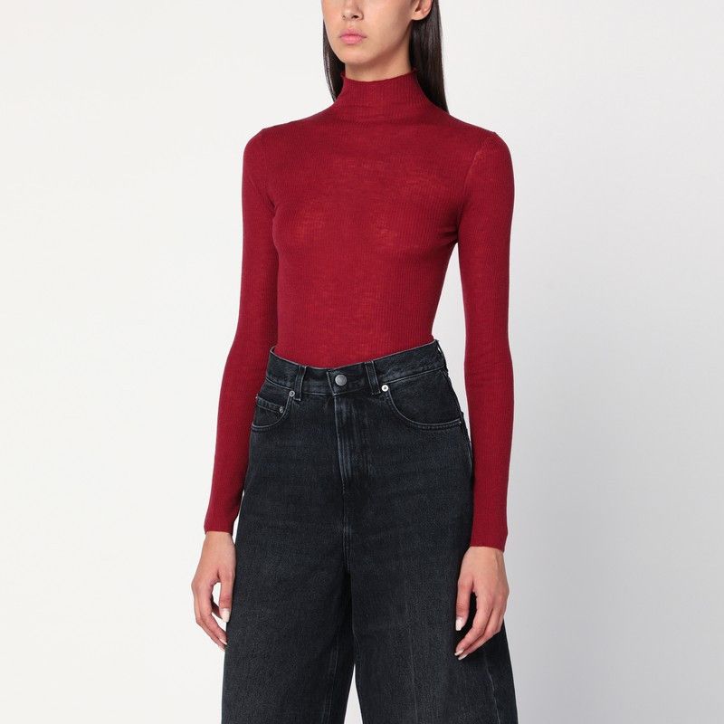 6397 6397 Bordeaux Semi-Sheer Turtleneck Size L / US 10 / IT 46 - 1 Thumbnail