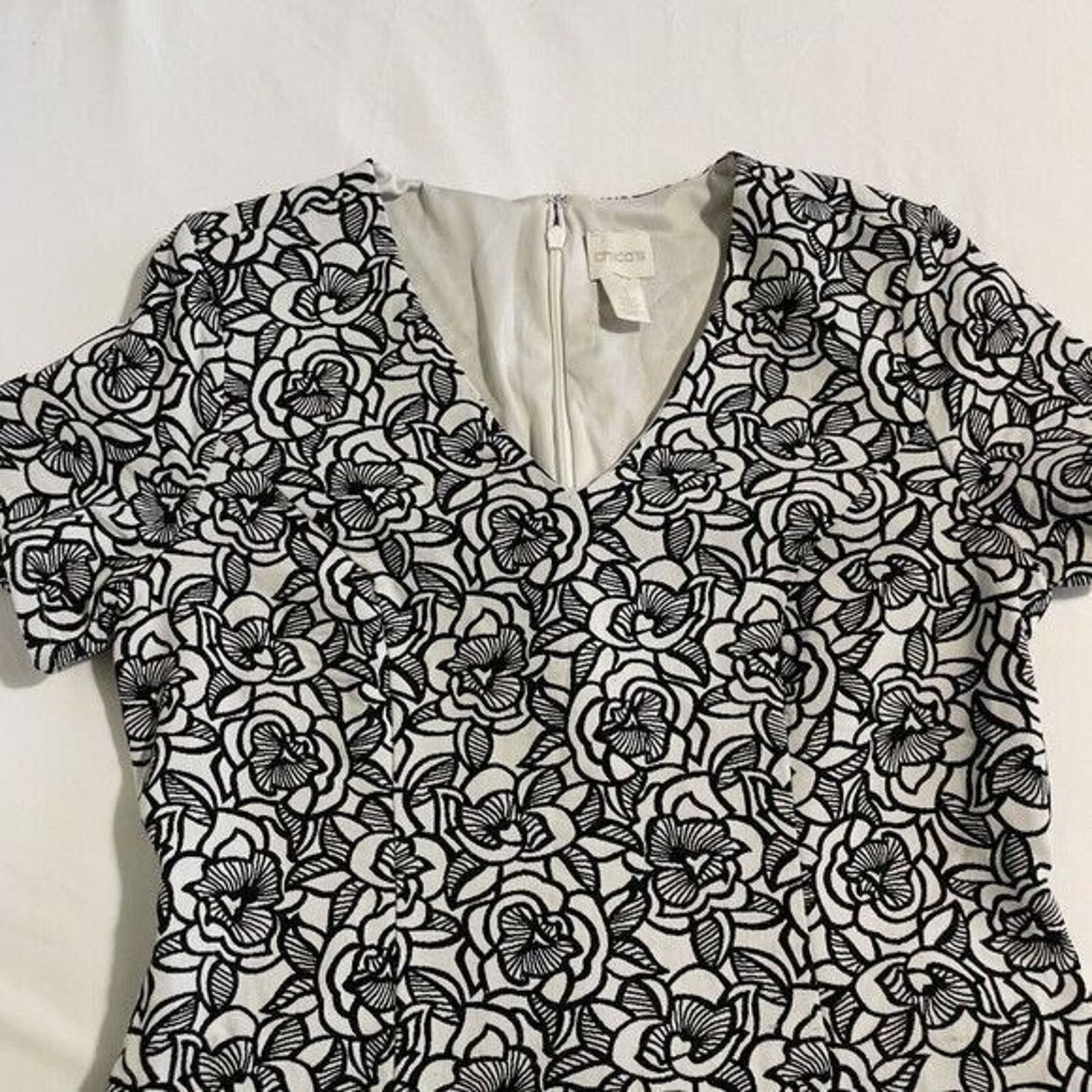 Chicos Chico's Dress Knee Length Textured Floral Jacquard Size M 1 Size M / US 6-8 / IT 42-44 - 5 Thumbnail