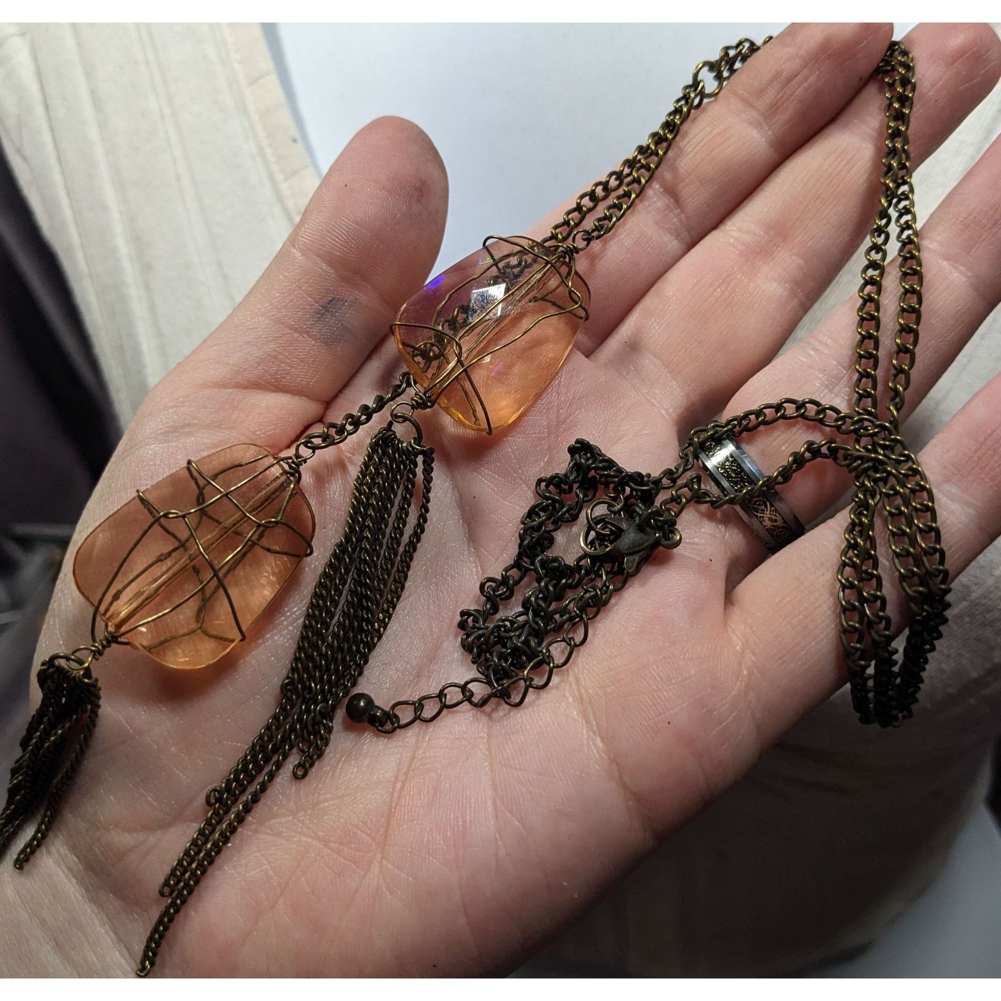 Other Funky Gemmed Chain Tassel Gold Tone Necklace Size ONE SIZE - 4 Thumbnail