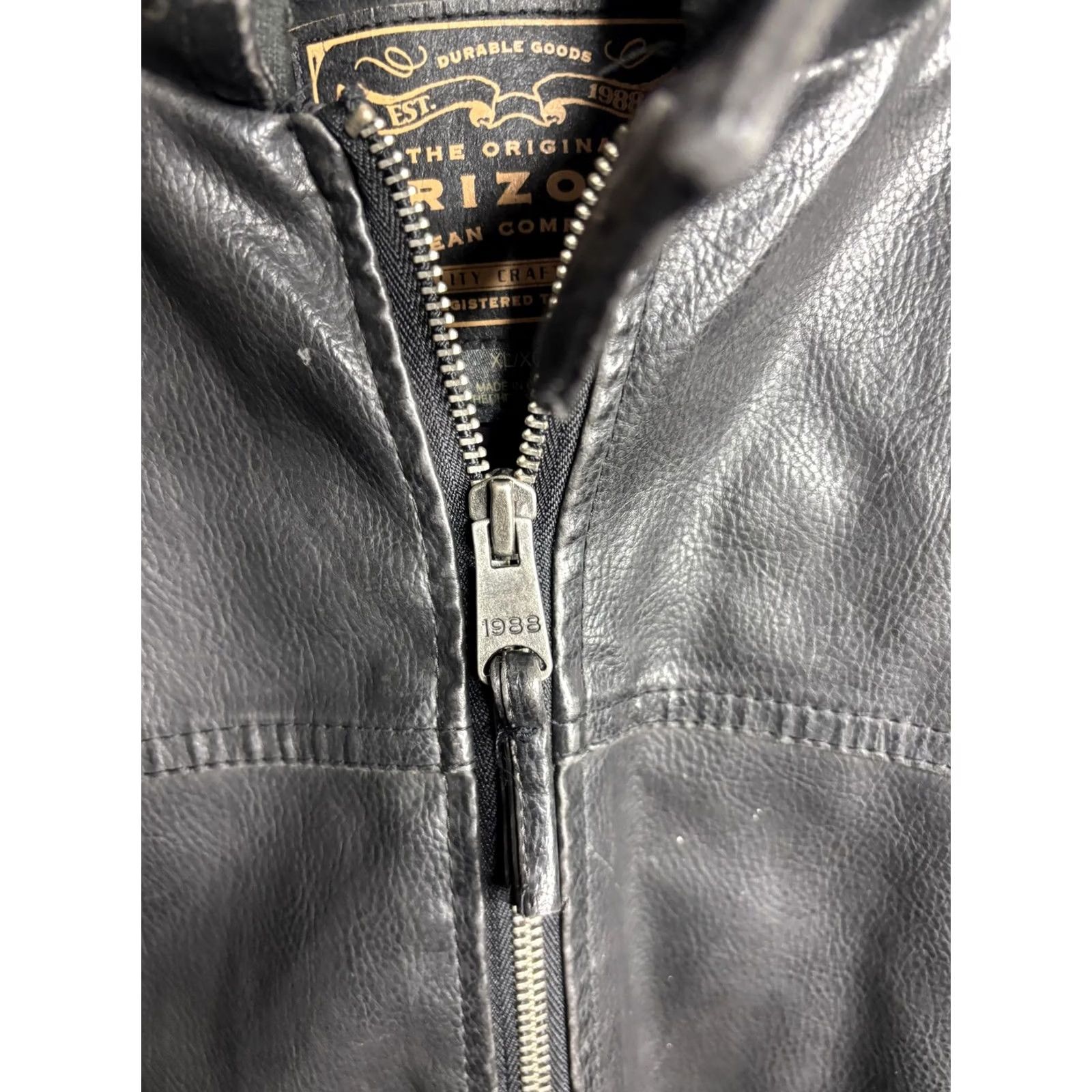 Vintage Arizona Jean Company Jacket Mens XL Black Faux Leather Hooded Moto Stripes Size US 36 / EU 52 - 3 Thumbnail