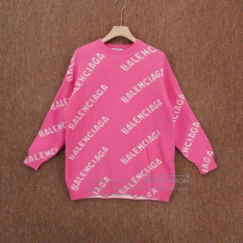 Balenciaga Pink Logo Knit Sweater.