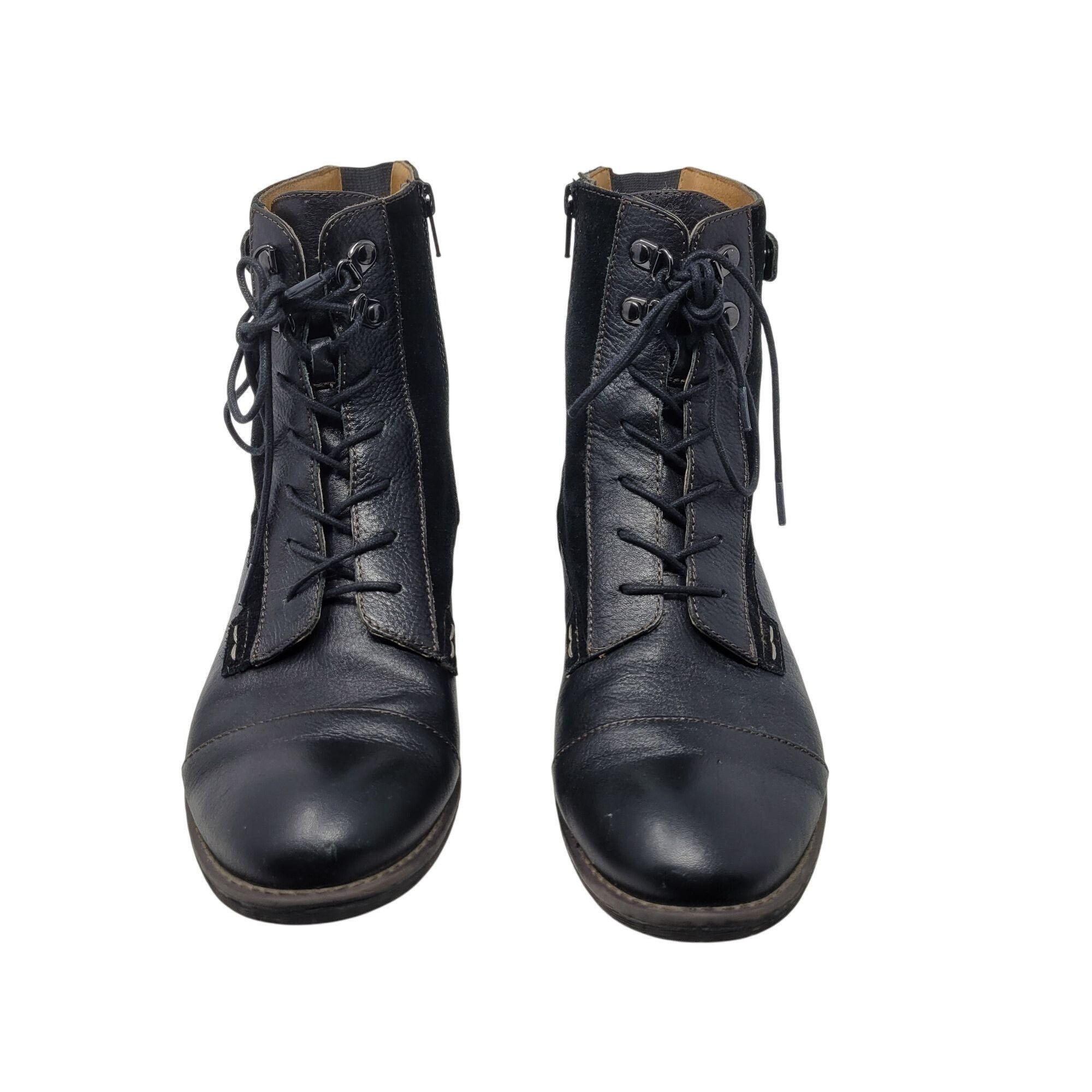Designer Montana Artisan Black Suede Leather Lace-Up Ankle Boots Side Size US 9.5 / IT 39.5 - 4 Thumbnail