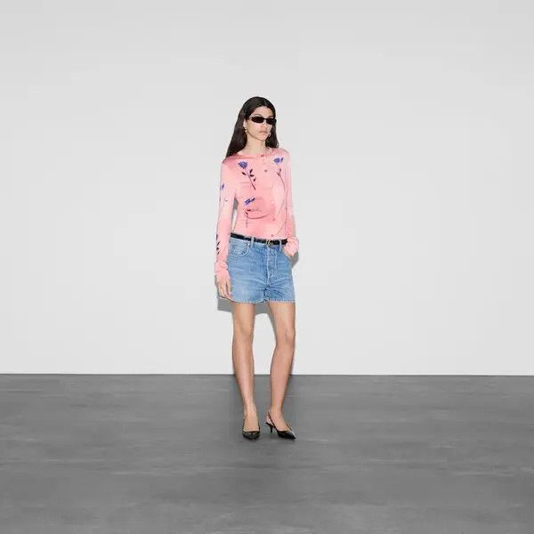 Gucci o1la5ras0526 Floral Print Fine Wool Silk Cardigan in Pink Size S / US 4 / IT 40 - 2 Thumbnail
