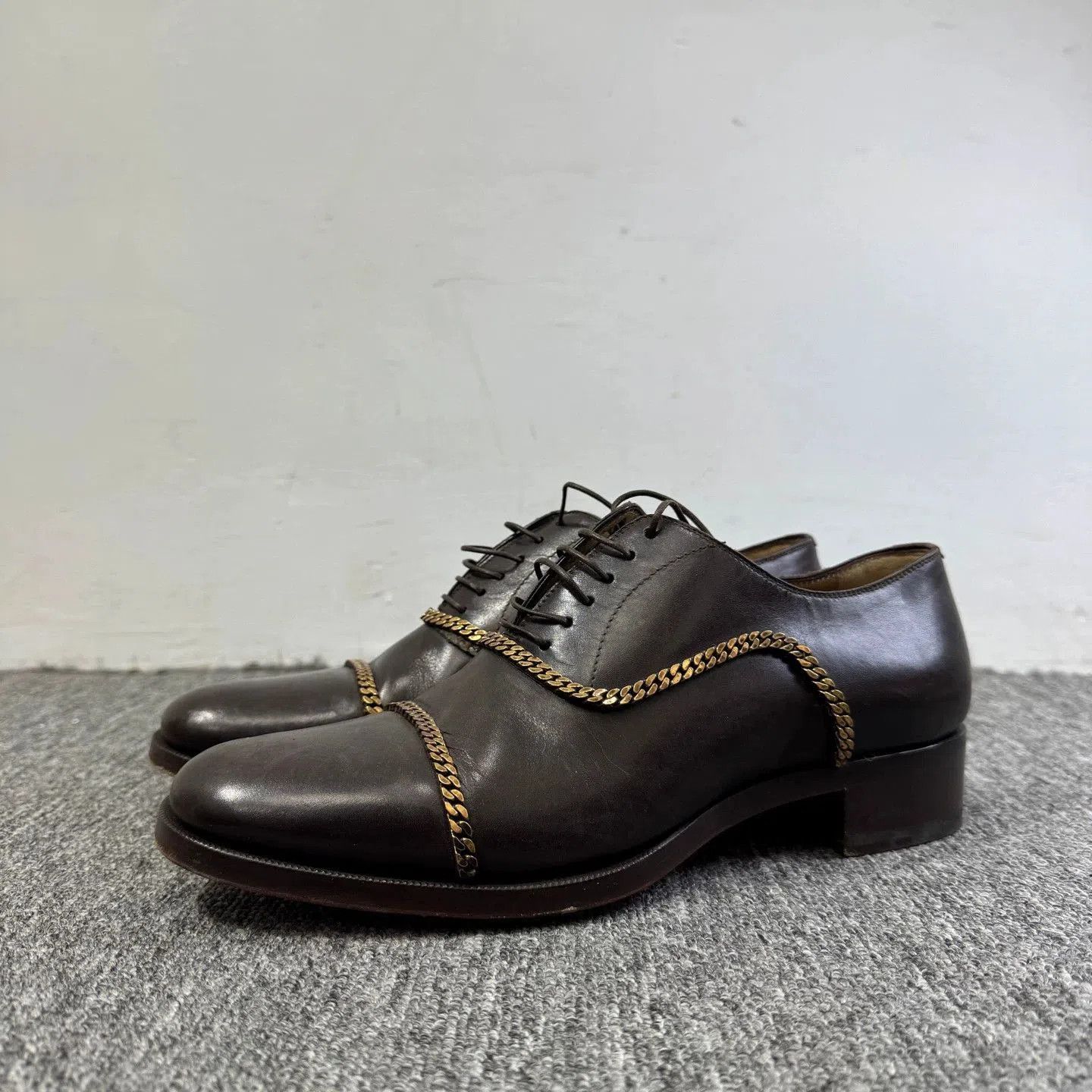 Christian Louboutin Black Leather Formal Shoes with Gold Chain Accents. Size US 7.5 / EU 40-41 - 1 Thumbnail