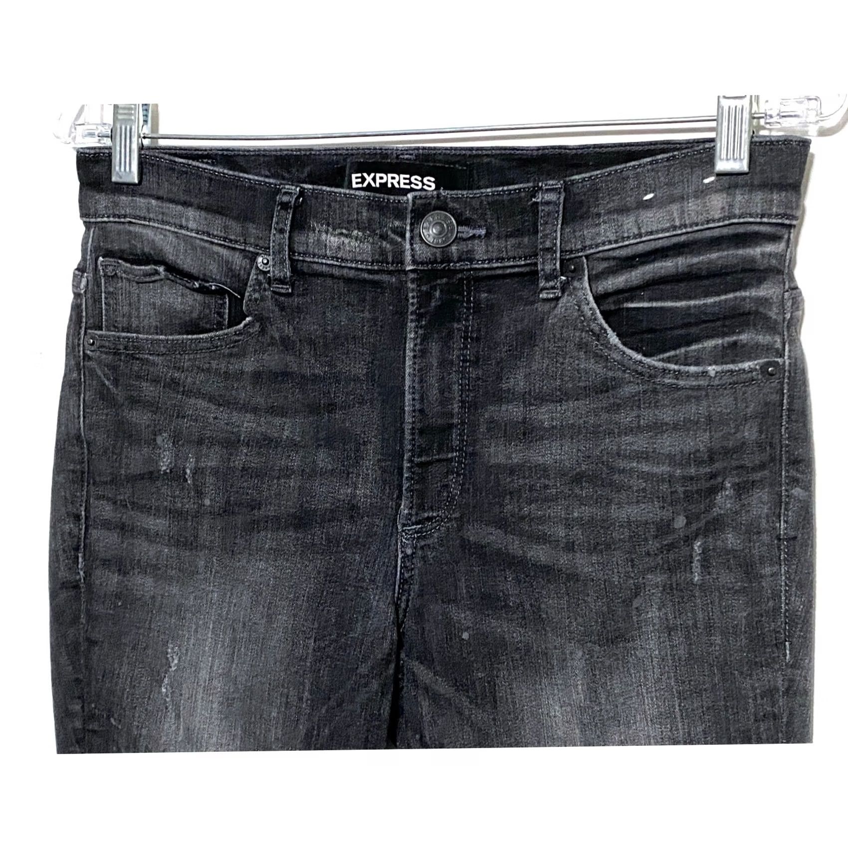 Express Express Jeans Ankle High Rise Stretch Denim Distressed Black Womens 8P Petite Jeans Mens? No. Size 30" / US 8 / IT 44 - 6 Thumbnail
