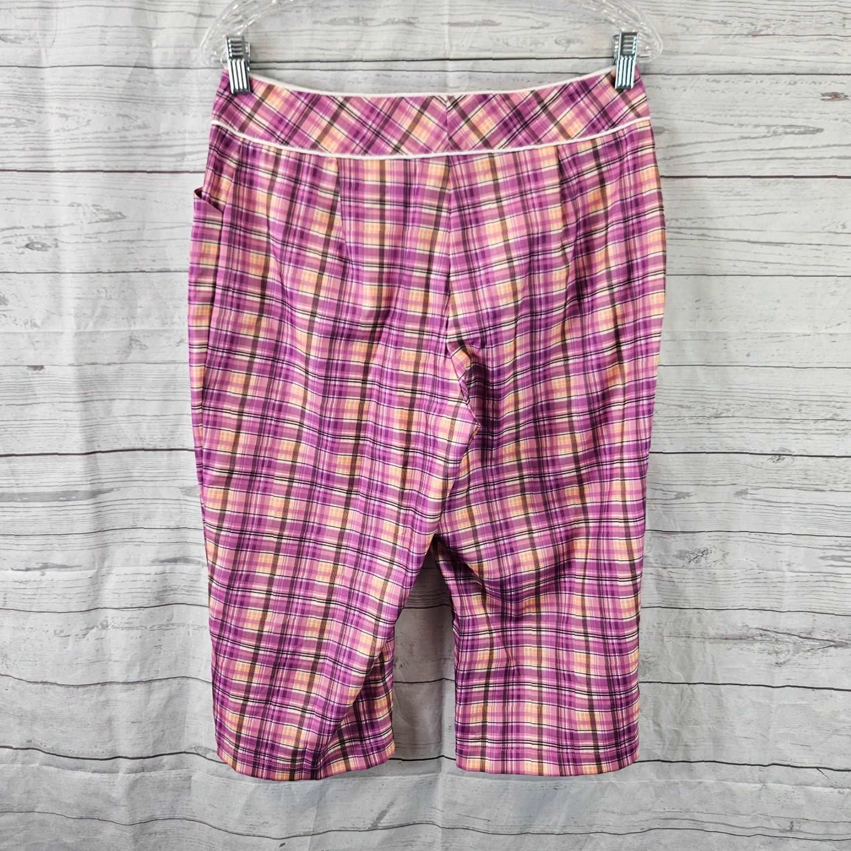 Vintage Tail Women's Capri Pants Sz 10 Plaid High Rise Purple Orange - Polyester, Flat Front, Regular Rise, Tail Brand, 10, Womens, Pants Size 32" / US 10 / IT 46 - 3 Thumbnail