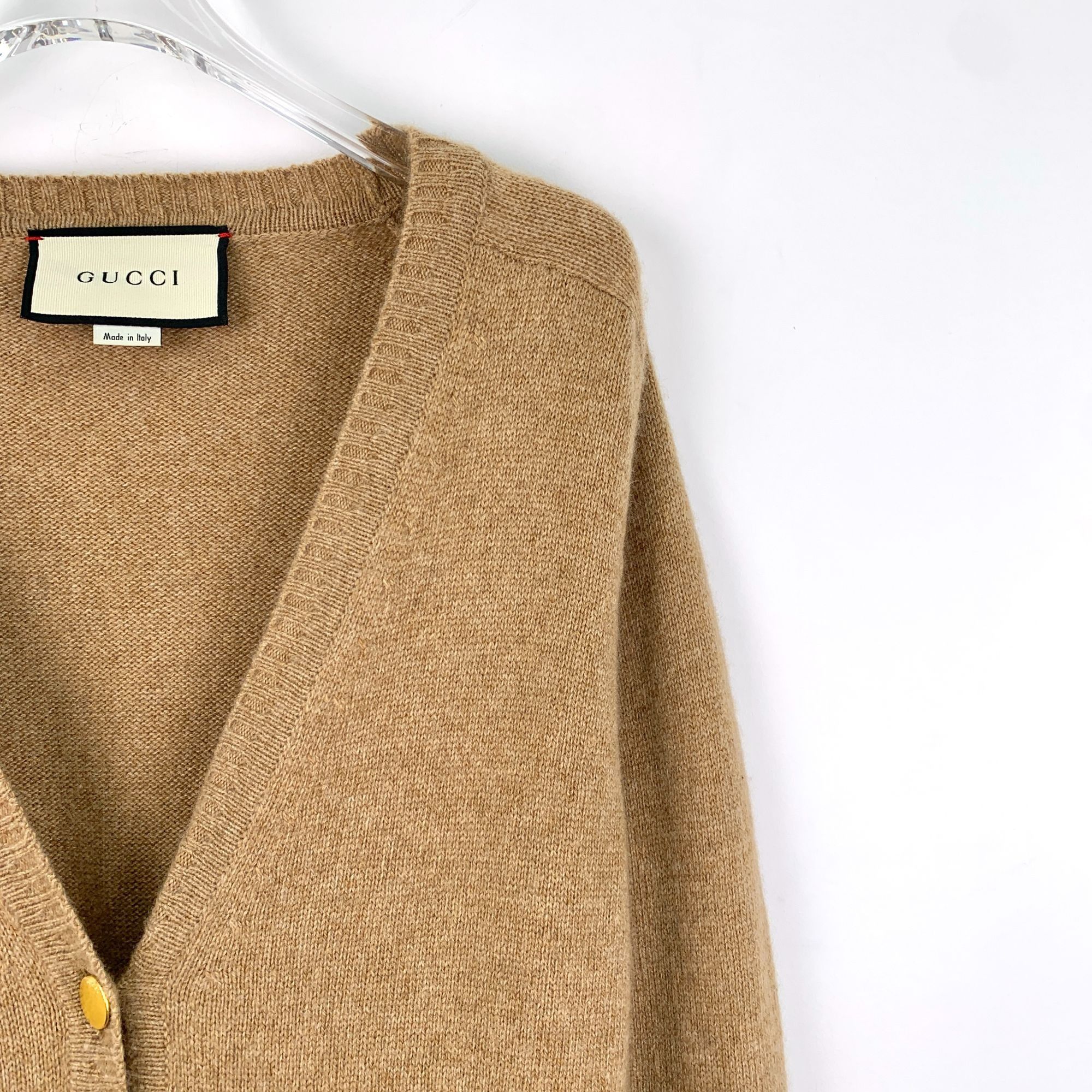 Gucci Gucci Womens Tan Cashmere V-Neck Cardigan With Gold Buttons Size S / US 4 / IT 40 - 6 Thumbnail