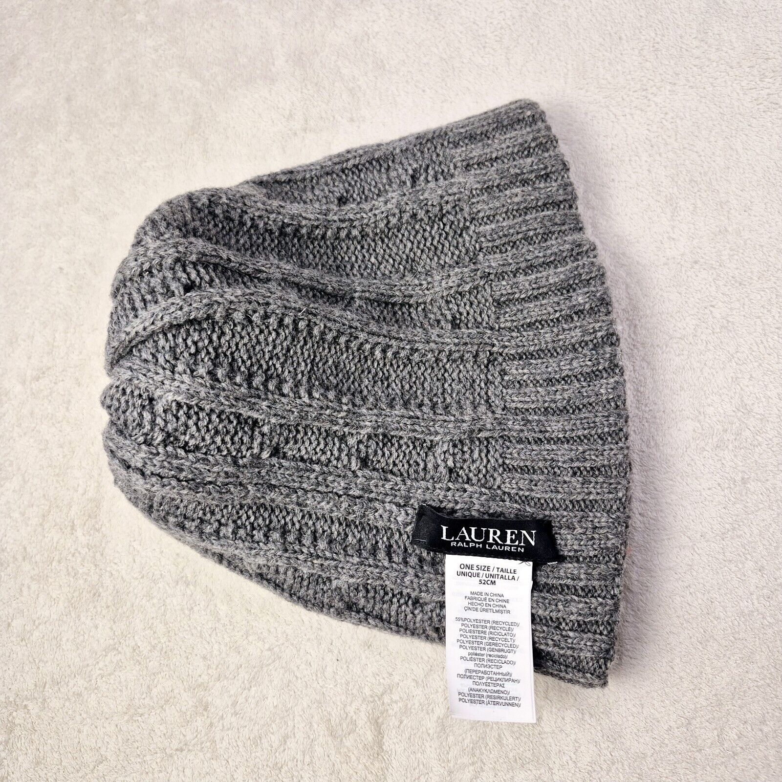 Lauren Ralph Lauren Ralph Lauren Knit Pom Beanie Logo Crest Cuff Hat Gray OSFM Size ONE SIZE - 12 Thumbnail