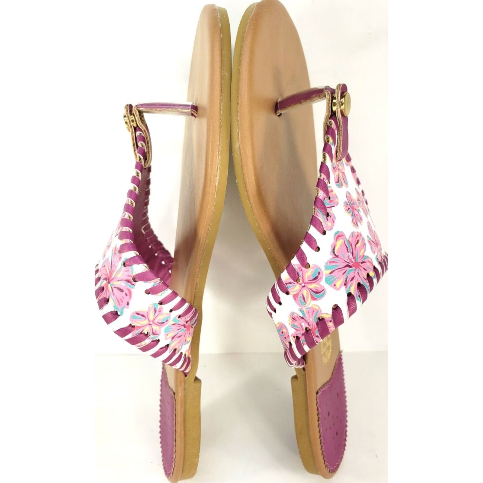 Pinko Simply Southern Sandal Thong Pink White Purple Floral Size 8 Multicolor Casual Size US 8 / IT 38 - 7 Thumbnail