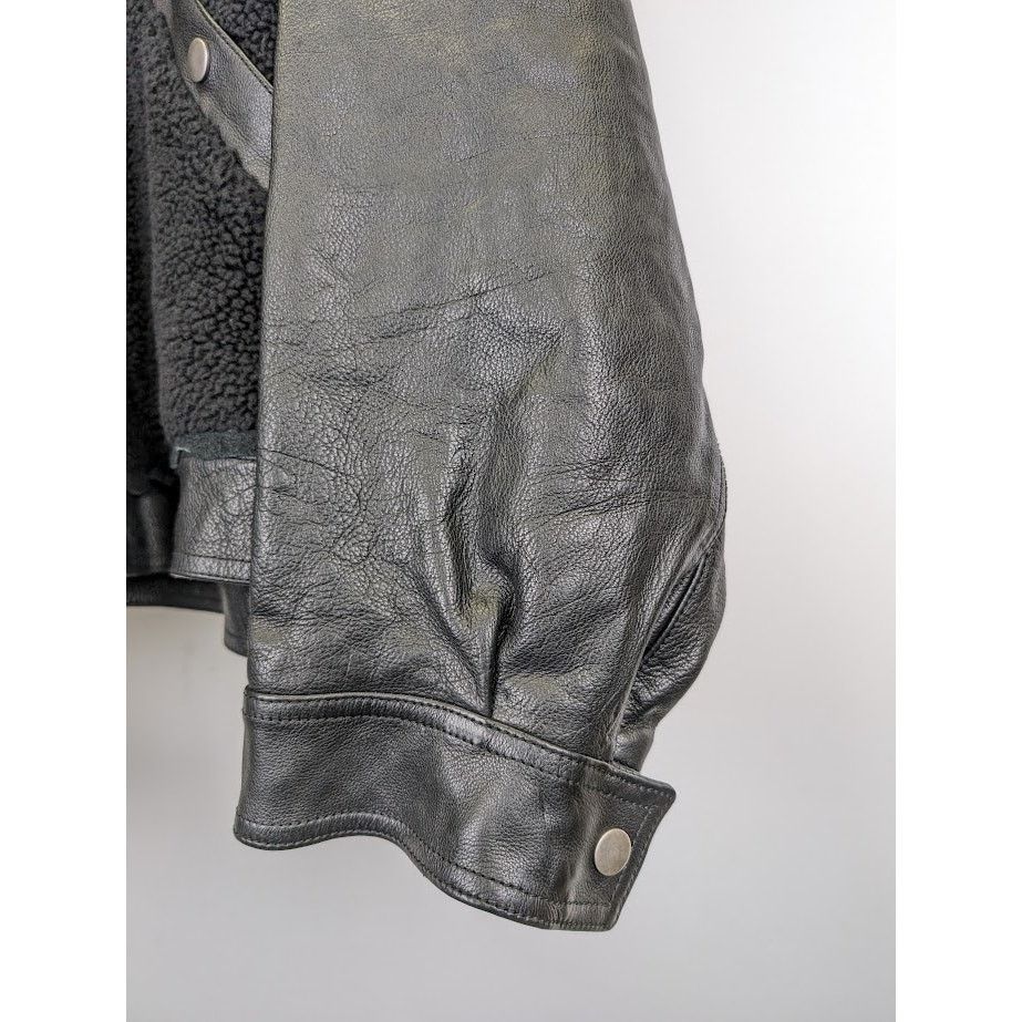 Balenciaga o1rshd1 Leather Sleeve Shearling Fleece Jacket in Black Size US XS / EU 42 / 0 - 7 Thumbnail