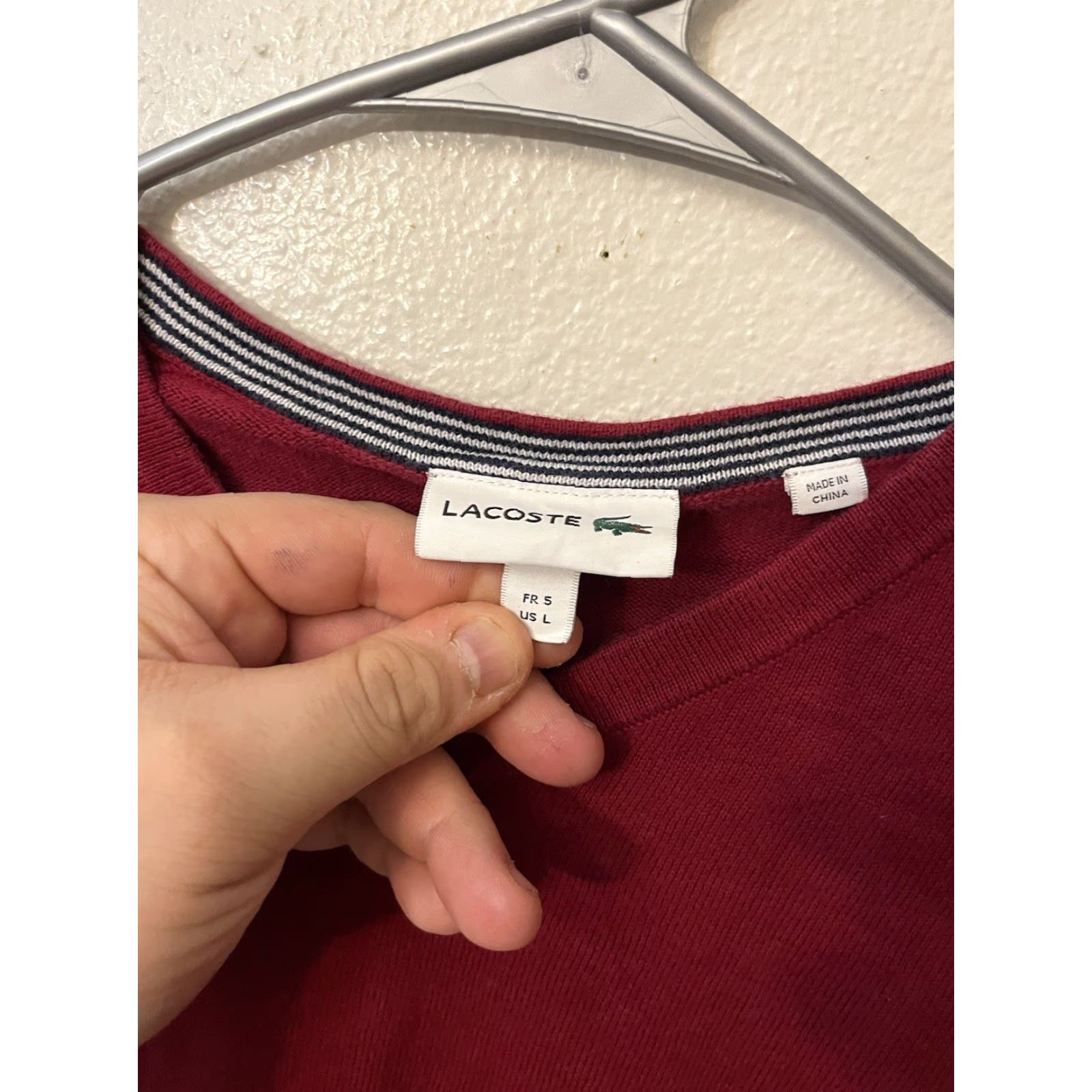 Lacoste LACOSTE VINTAGE V-Neck Sweater Men's Large Regular Fit Solid Bordeaux Red Classic Preppy Office Career Size US L / EU 52-54 / 3 - 4 Thumbnail
