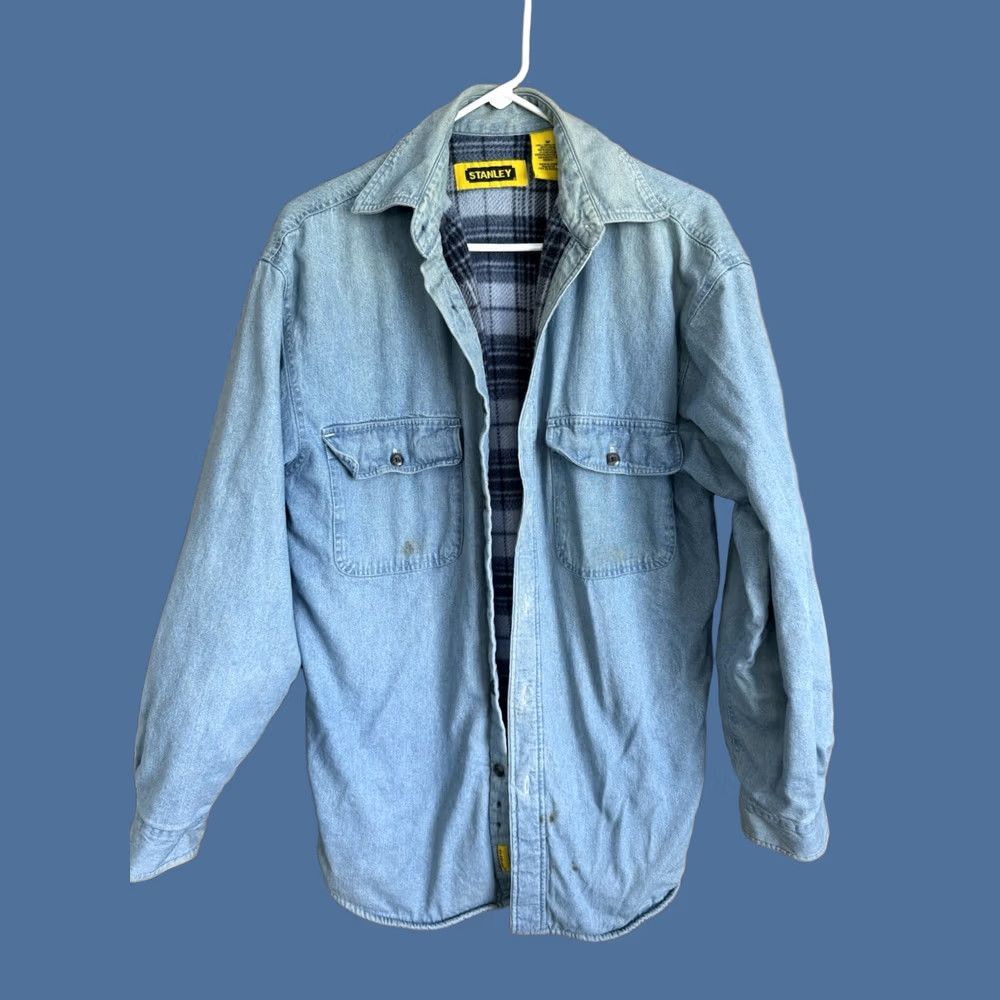 Vintage VINTAGE Stanley Denim Jacket Mens M Flannel Lined Jean Shacket Chore Size US 31 - 1 Thumbnail