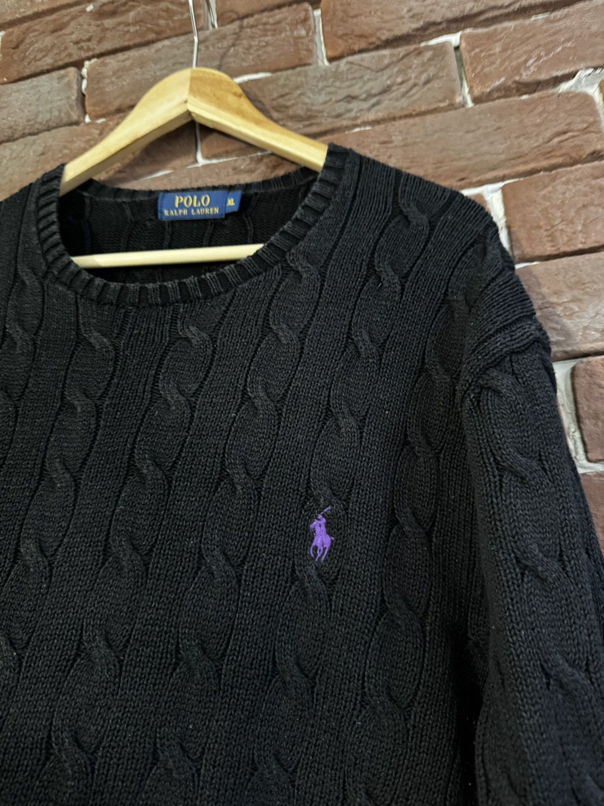 Polo Ralph Lauren Rare Polo Ralph Lauren Cable Knit Black Sweater Hype Y2K Size US XL / EU 56 / 4 - 4 Thumbnail