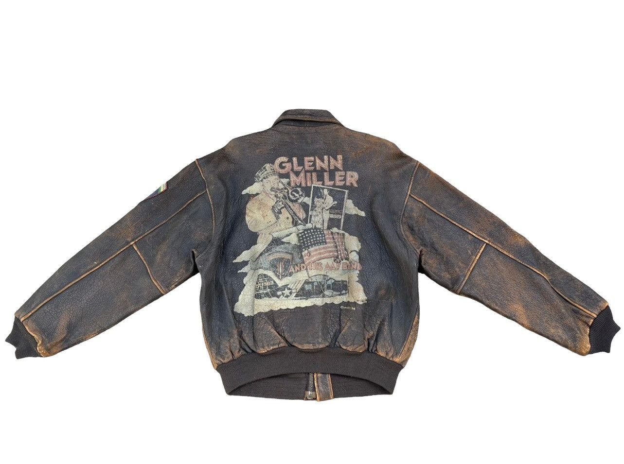 image of Trashed Vintage 1991 Avirex Glenn Miller A2 Leather Jacket in Patina Dirty Leather (Size Medium)