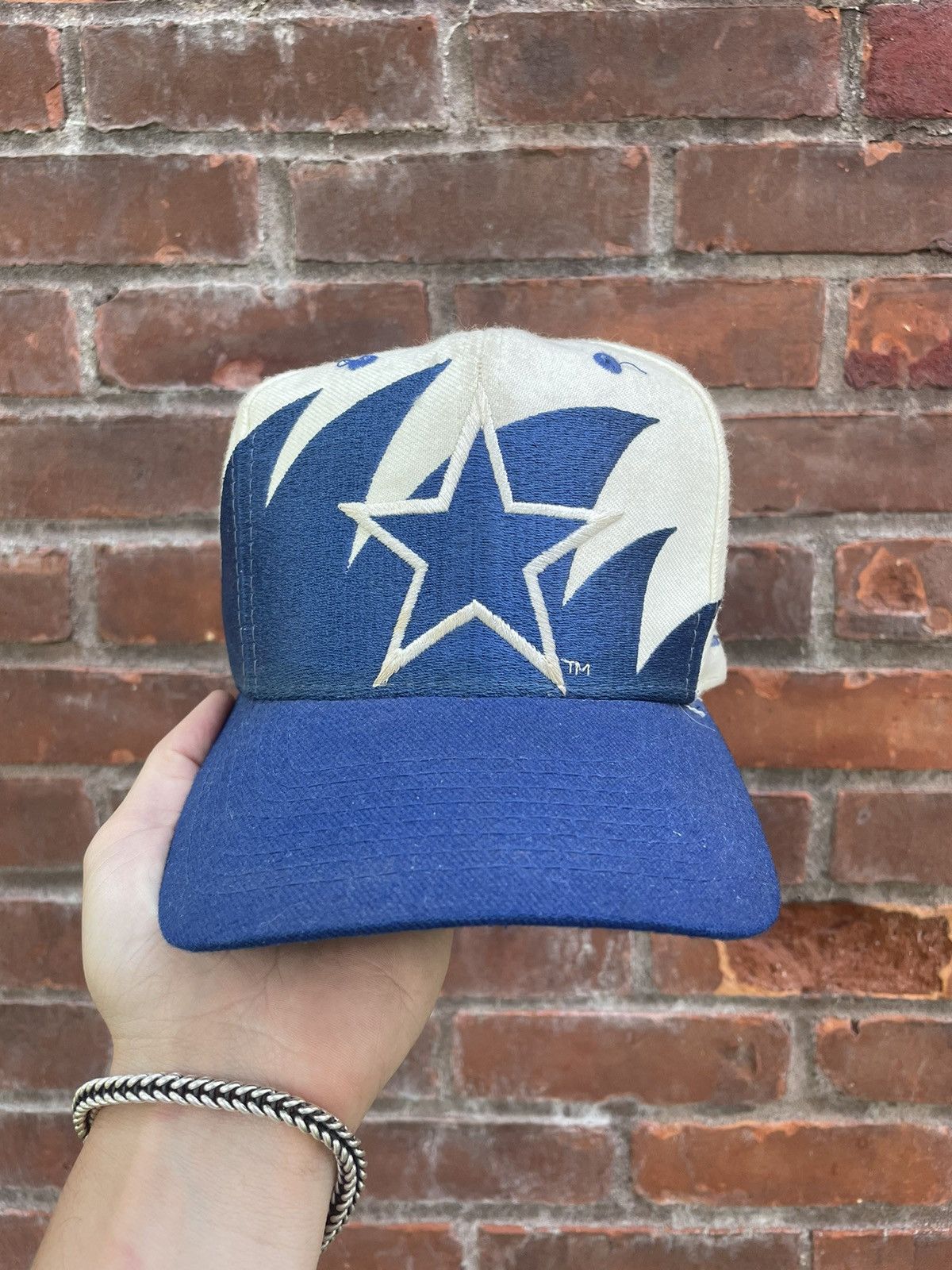 image of 90's Dallas Cowboys Logo Athletic Sharktooth Hat in White/Blue, Men's
