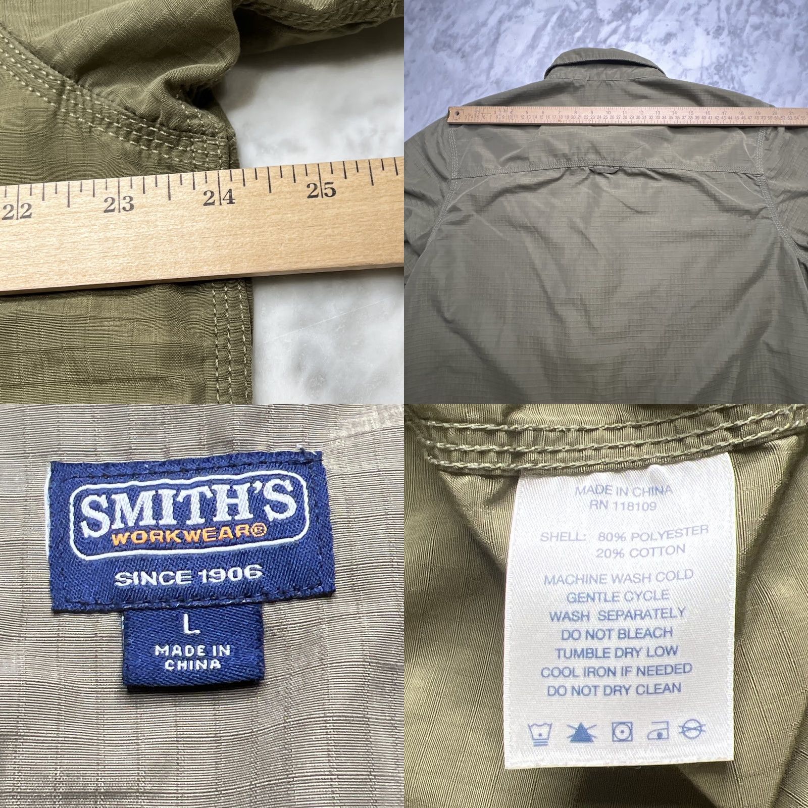 Vintage Smith Workwear Button-Up Short Sleeve Shirt Men Large Ripstop Green Pockets Size US L / EU 52-54 / 3 - 8 Thumbnail