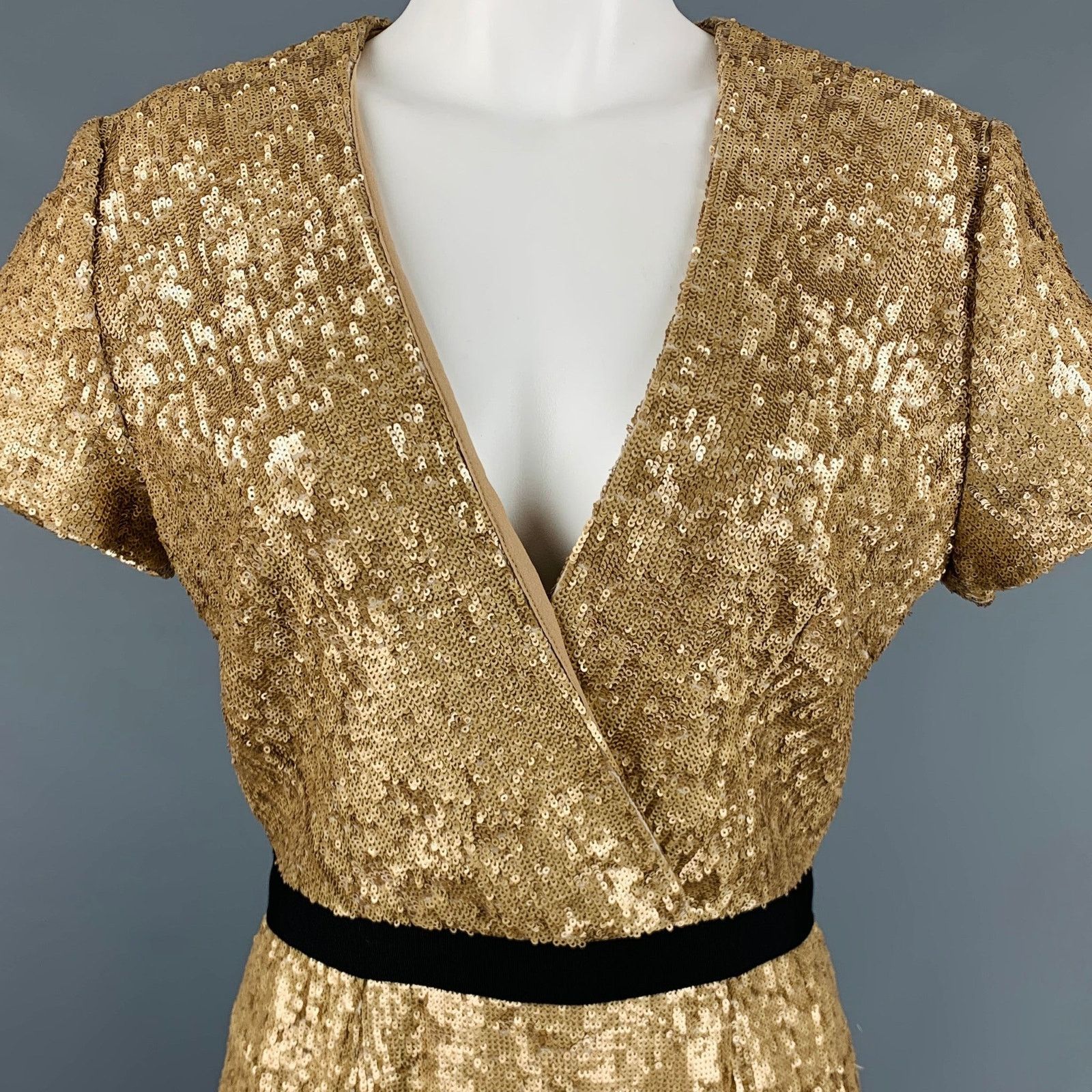 Burberry BURBERRY LONDON Gold Viscose Blend Sequined Cocktail Dress Size M / US 6-8 / IT 42-44 - 2 Thumbnail