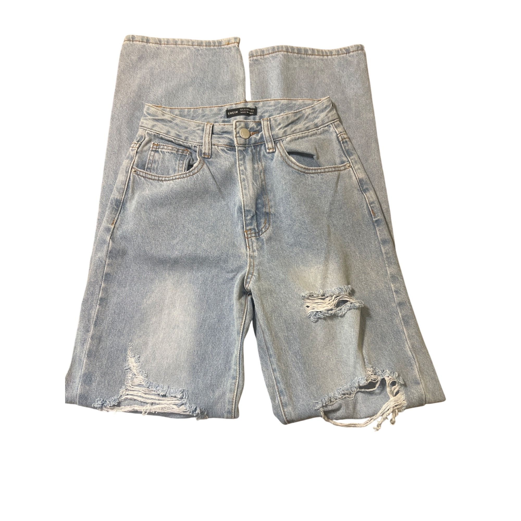 Shein Shein Light Wash Distressed Ripped High Waisted Straight Leg Size 25" / US 0 / IT 36 - 2 Thumbnail