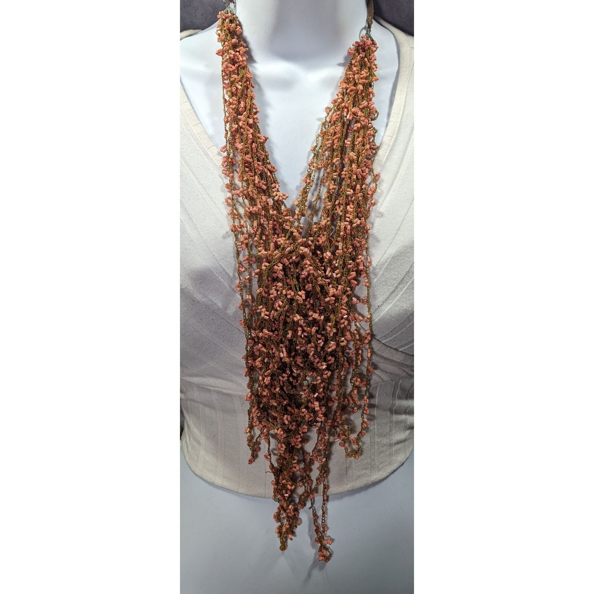 Other Vintage Fairycore Pink And Brown Beaded Abstract Bib Necklac Size ONE SIZE - 5 Thumbnail