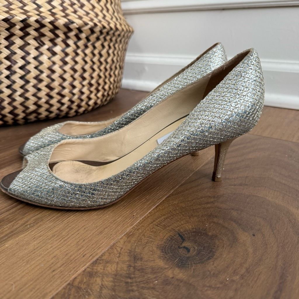 Jimmy Choo Jimmy Choo Glitter Fabric Isabel Peep Toe Pumps Heels 39.5 Size US 9 / IT 39 - 6 Thumbnail