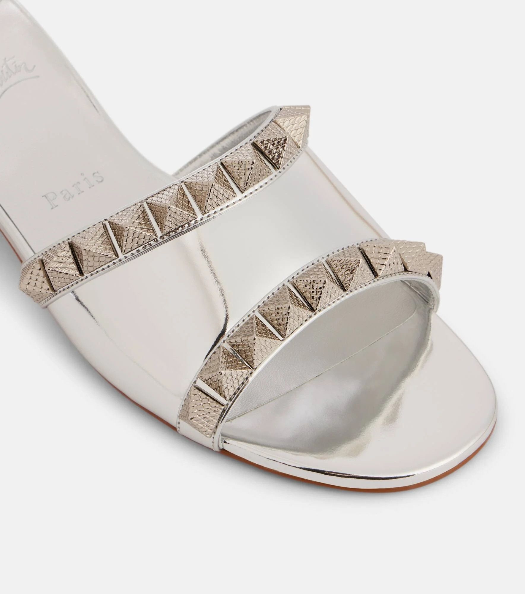 Christian Louboutin os11x0126 Pyramule 30 Mirrored Leather Mules in Silver Size US 8 / IT 38 - 5 Thumbnail