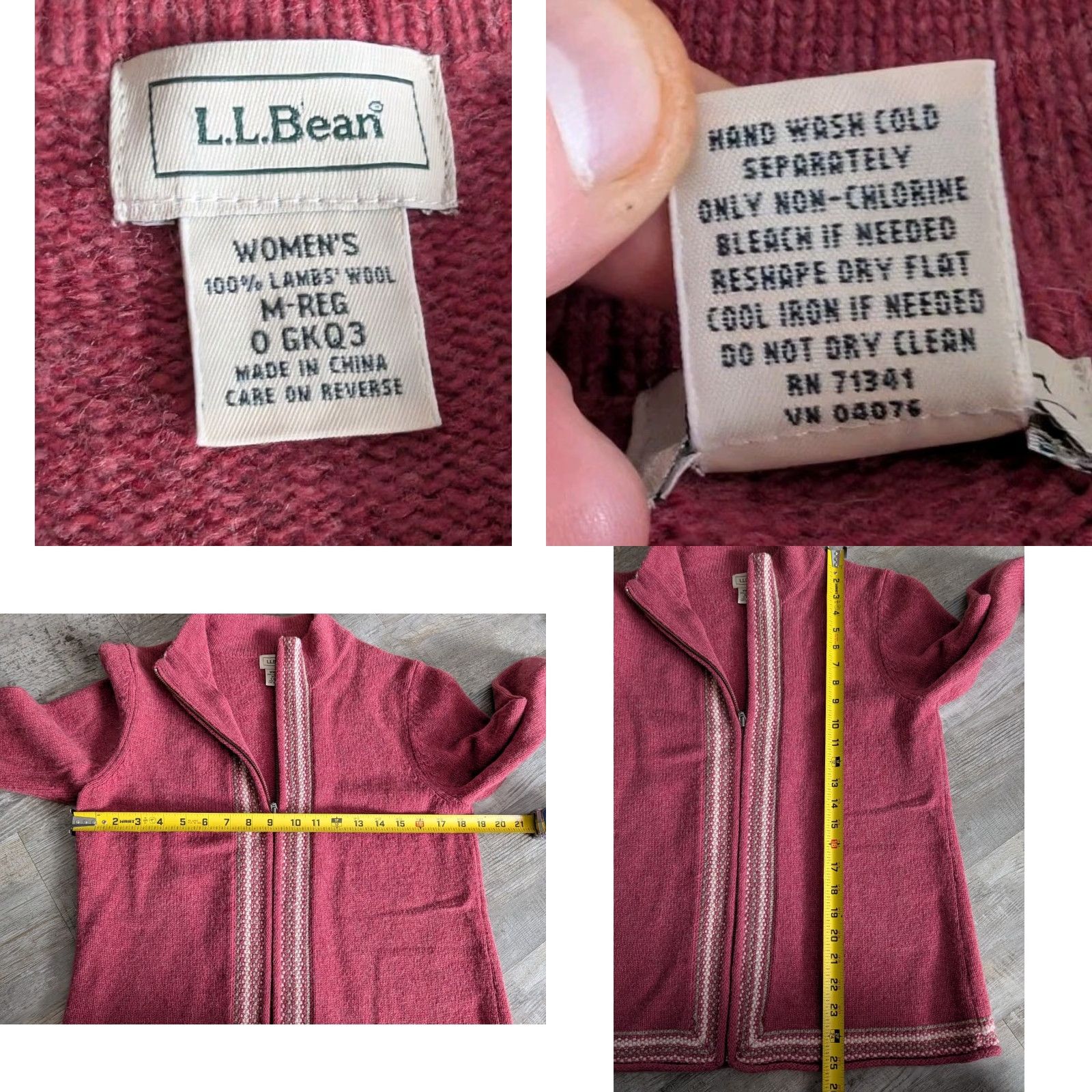 Vintage LL Bean Lambswool Cardigan Sweater Womens Medium Maroon Full Zip Striped Size M / US 6-8 / IT 42-44 - 8 Thumbnail
