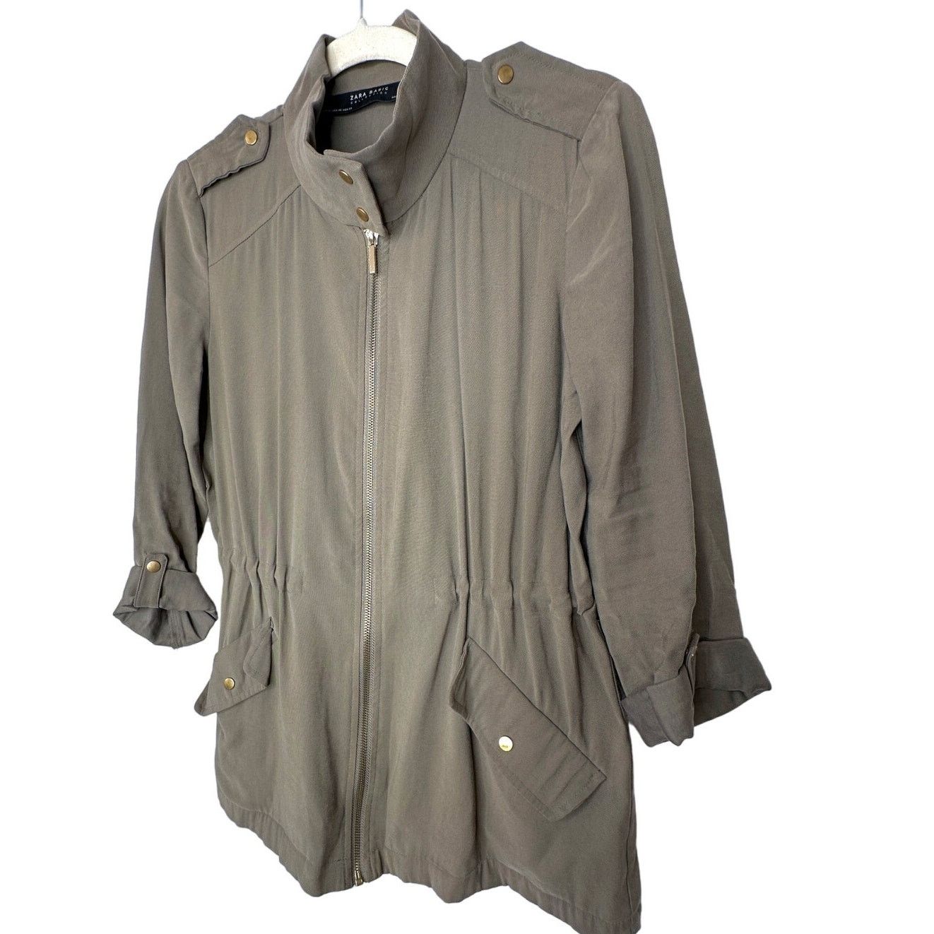 Zara Zara Green 3/4 Cuff Sleeve Collared Cinch Waist Jacket XS Size XS / US 0-2 / IT 36-38 - 3 Thumbnail