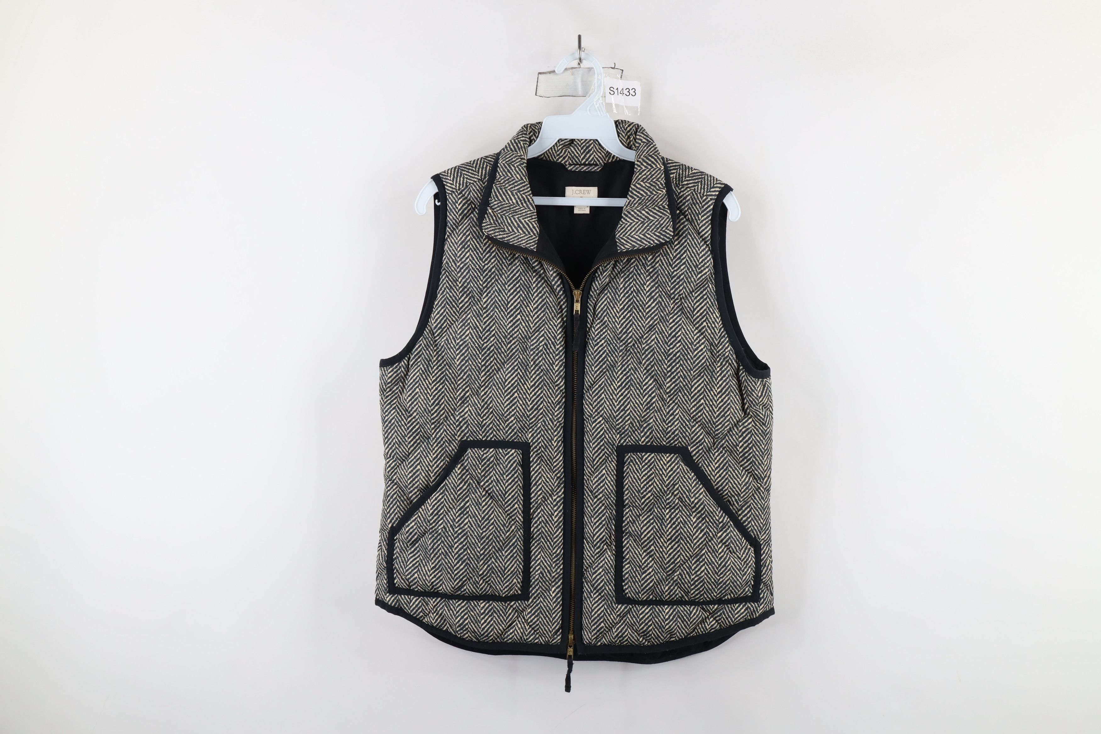J.Crew × Vintage J Crew Herringbone Duck Down Full Zip Puffer Vest Jacket Size M / US 6-8 / IT 42-44 - 1 Thumbnail