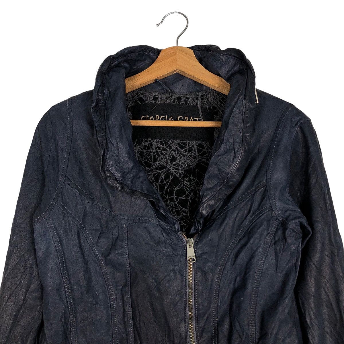 Giorgio Brato 🔥Vtg Cropped Leather Jacket Biker Wool Blanket Giorgi Brato Size US S / EU 44-46 / 1 - 3 Thumbnail