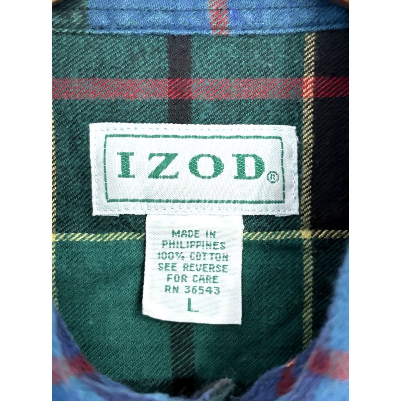 Izod VINTAGE IZOD Shirt Men's L Plaid Flannel Button-Down Long Sleeve Casual 90s Green Cotton Pocket Mens Size US L / EU 52-54 / 3 - 5 Thumbnail