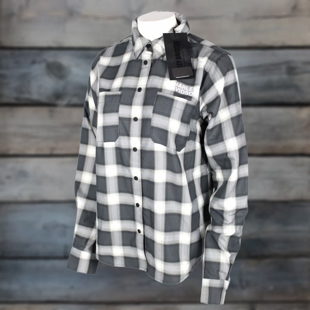Harley Davidson Harley-Davidson Women's H-D Tech Woven Snap Button Shirt M Medium Gray Plaid Shirt Women Regular Long Sleeve Pocket Button-Up Casual Mens? Wait. Size M / US 6-8 / IT 42-44 - 1 Thumbnail