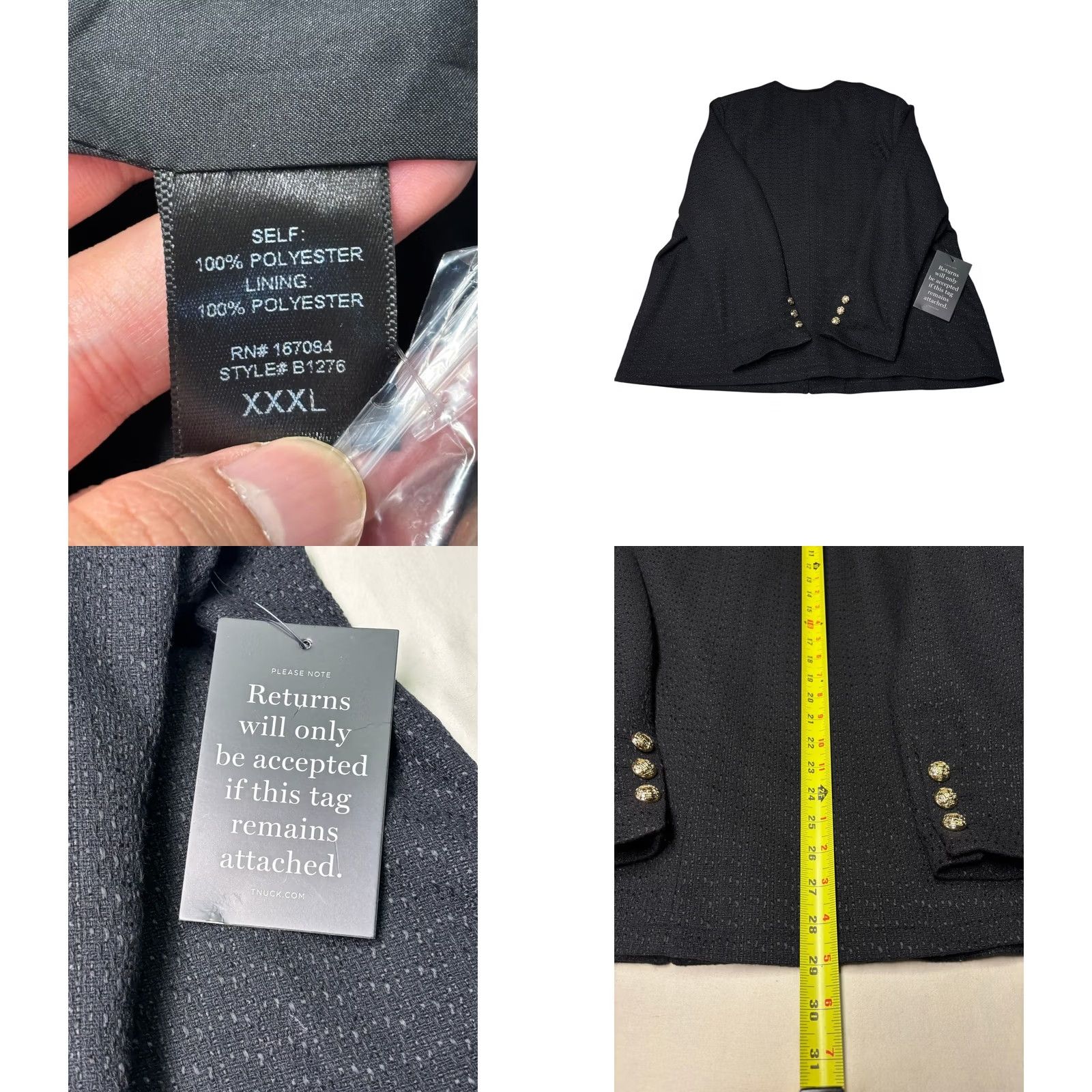 Vintage Tuckernuck Pomander Place Black Tweed Golden Button Jennings Jacket Womens XXXL Size XXL / US 16-18 / IT 52-54 - 8 Thumbnail